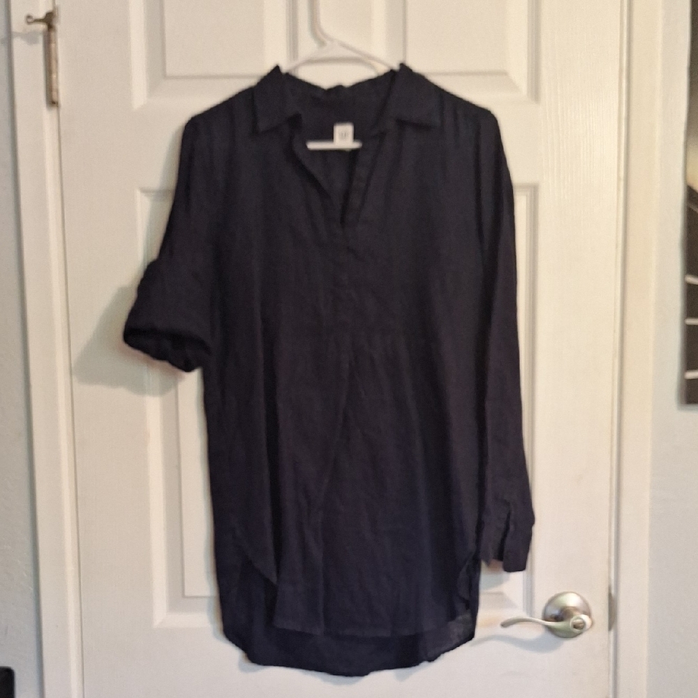 Women's Navy Linen Tunic Shirt